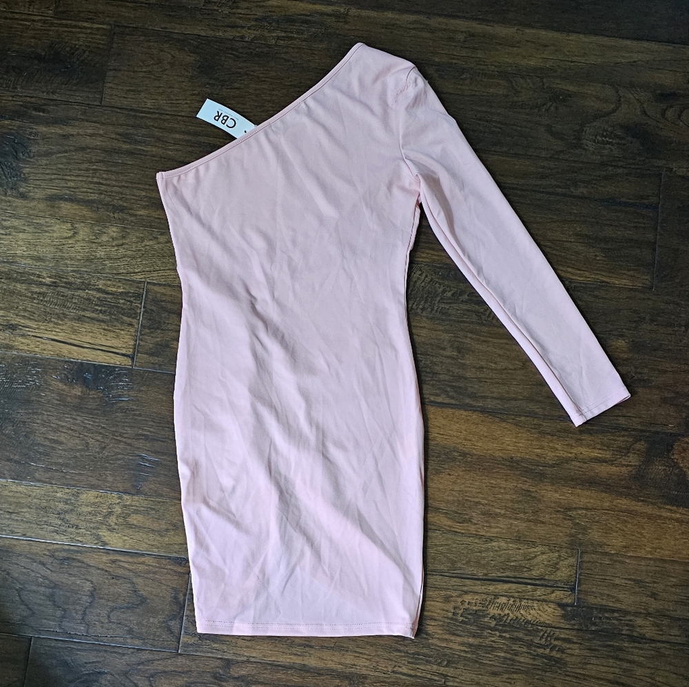 Peach Ruched One Shoulder Mini Dress S - Picture 4 of 4